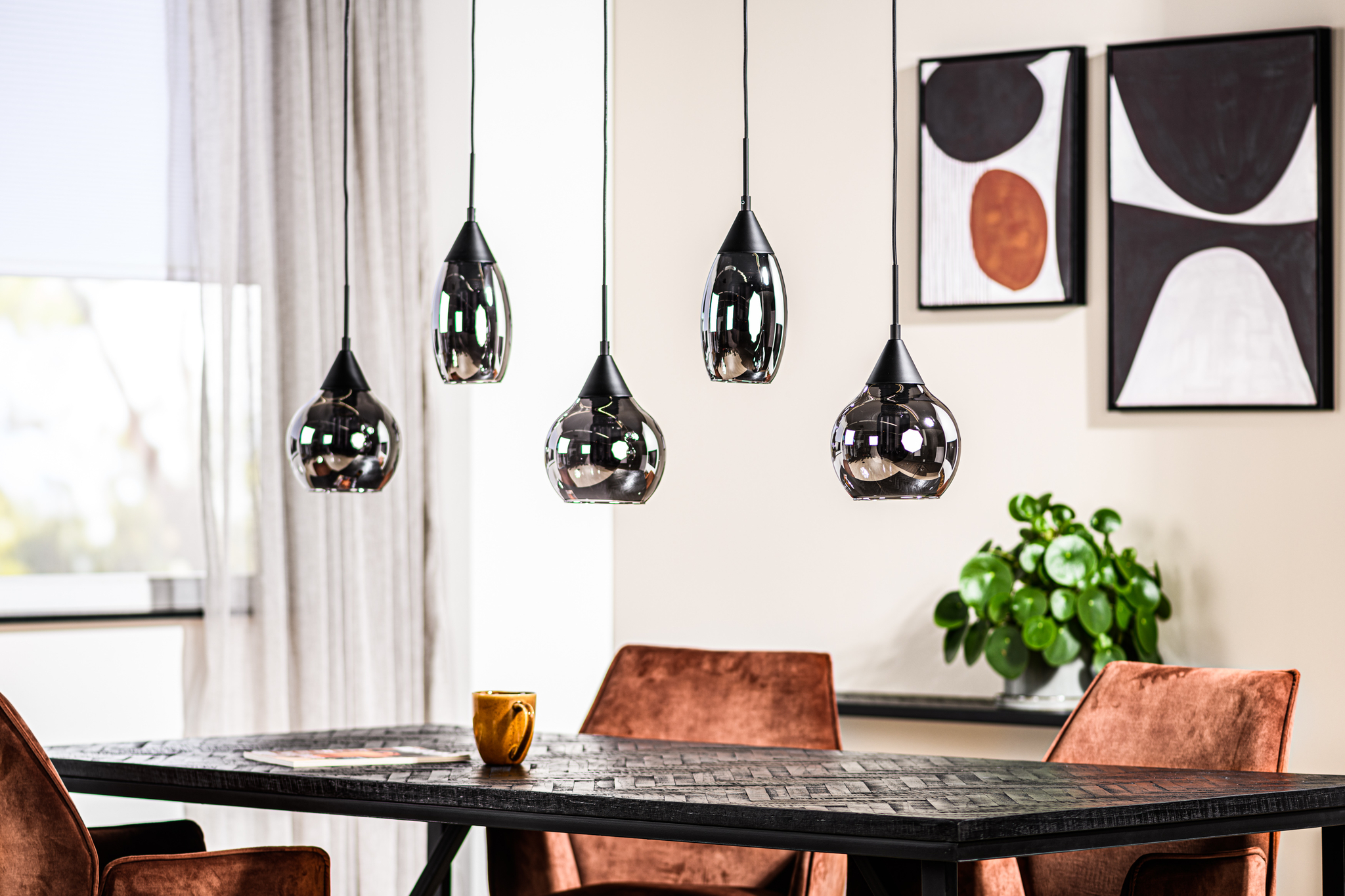 Hanglamp smoke 5-lichts glas
