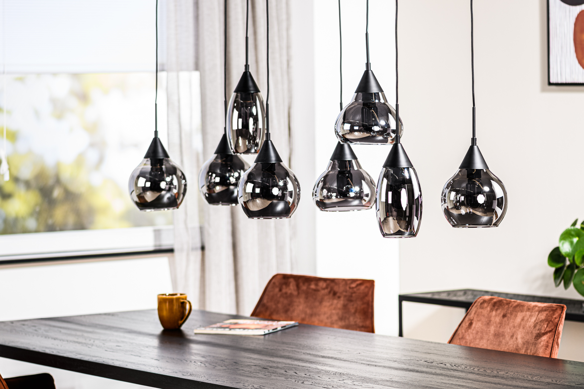 Hanglamp smoke 8-lichts glas