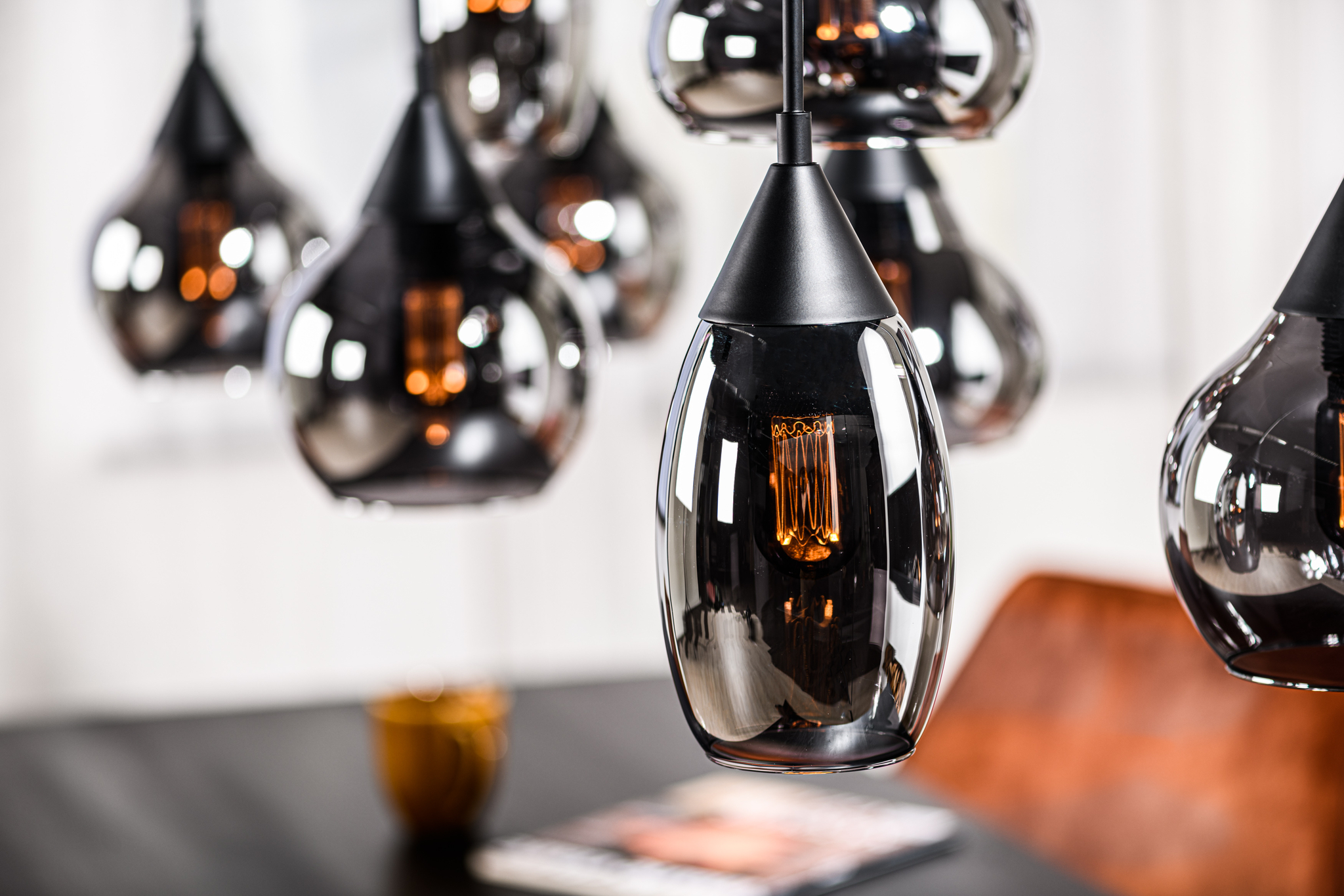 Hanglamp smoke 8-lichts glas - Afbeelding 3