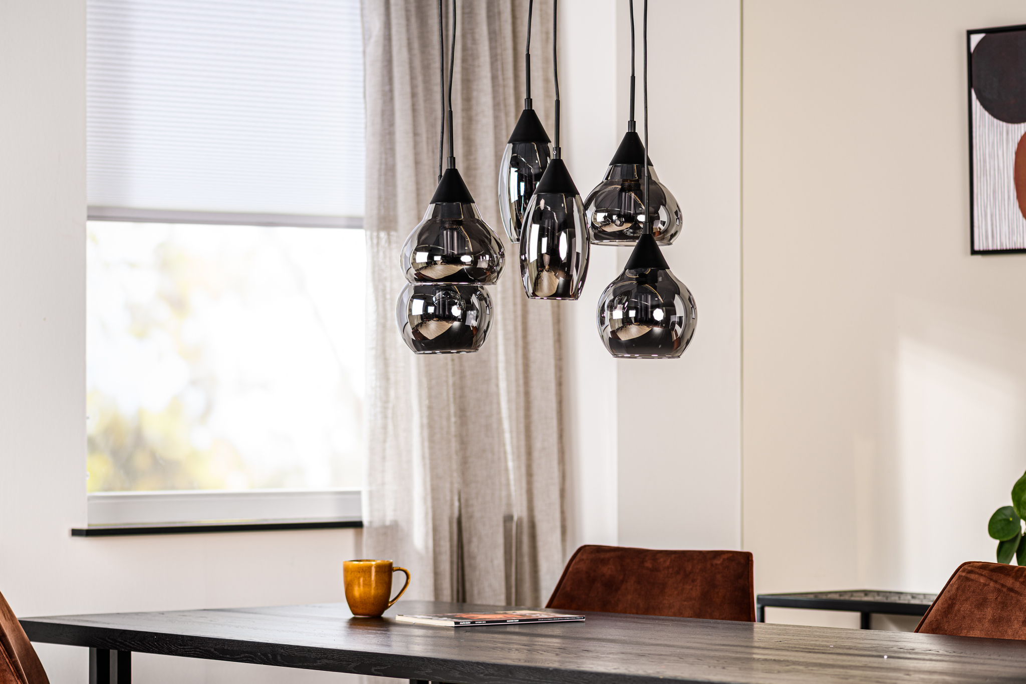 Hanglamp smoke 6-lichts glas