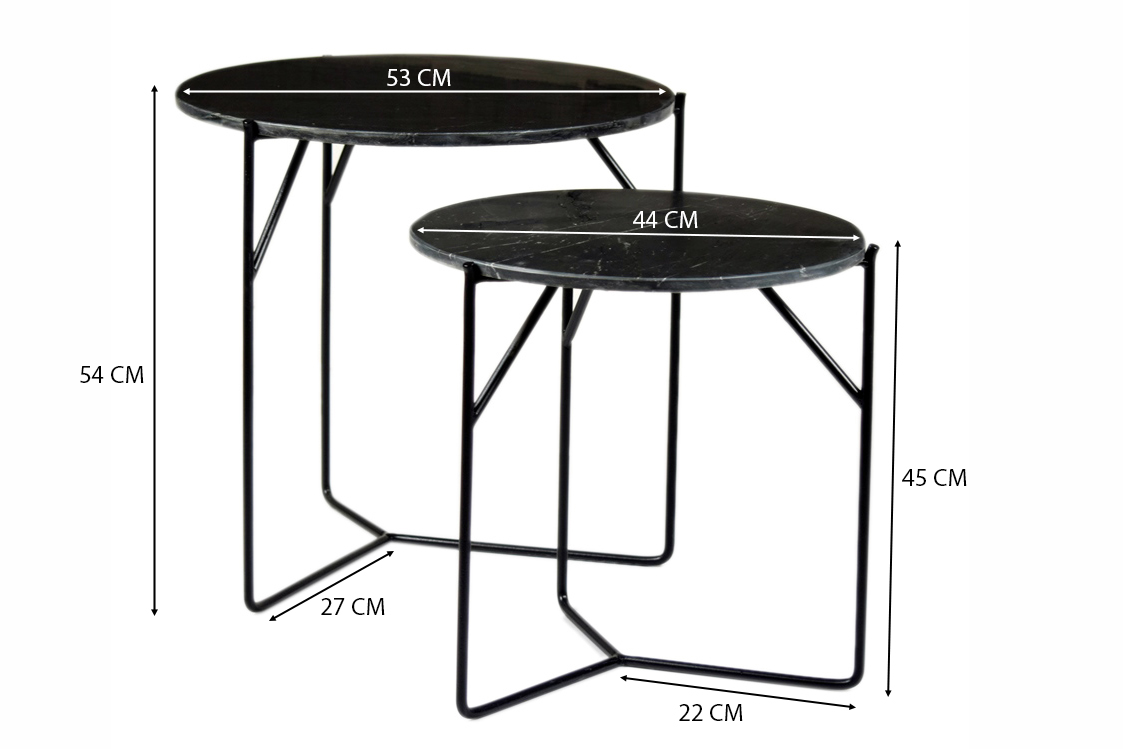 Bijzettafel Mason zwart/zwart marmer set van 2 - Afbeelding 2