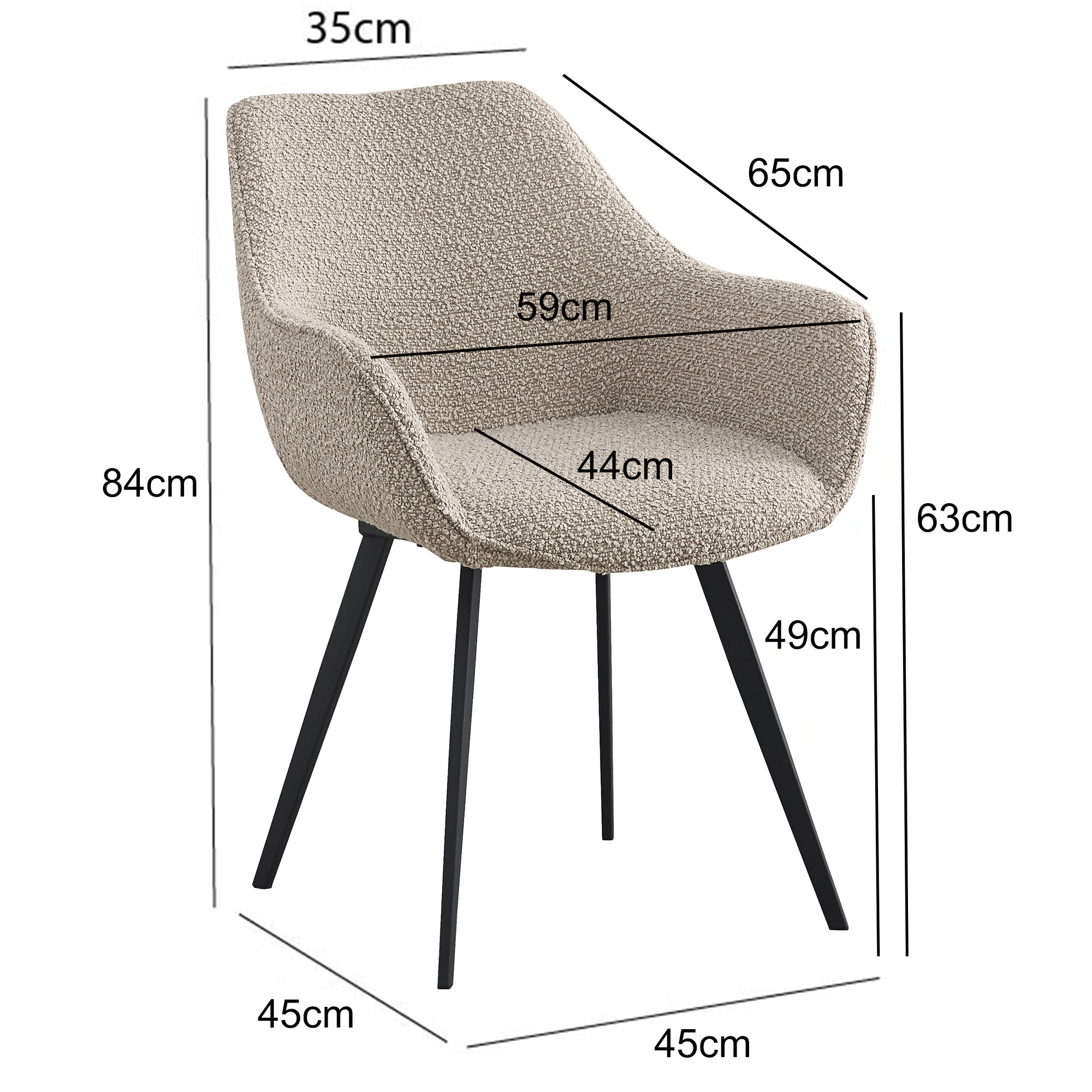 Eetkamerstoel Luca beige bouclé set van 2 - Afbeelding 5