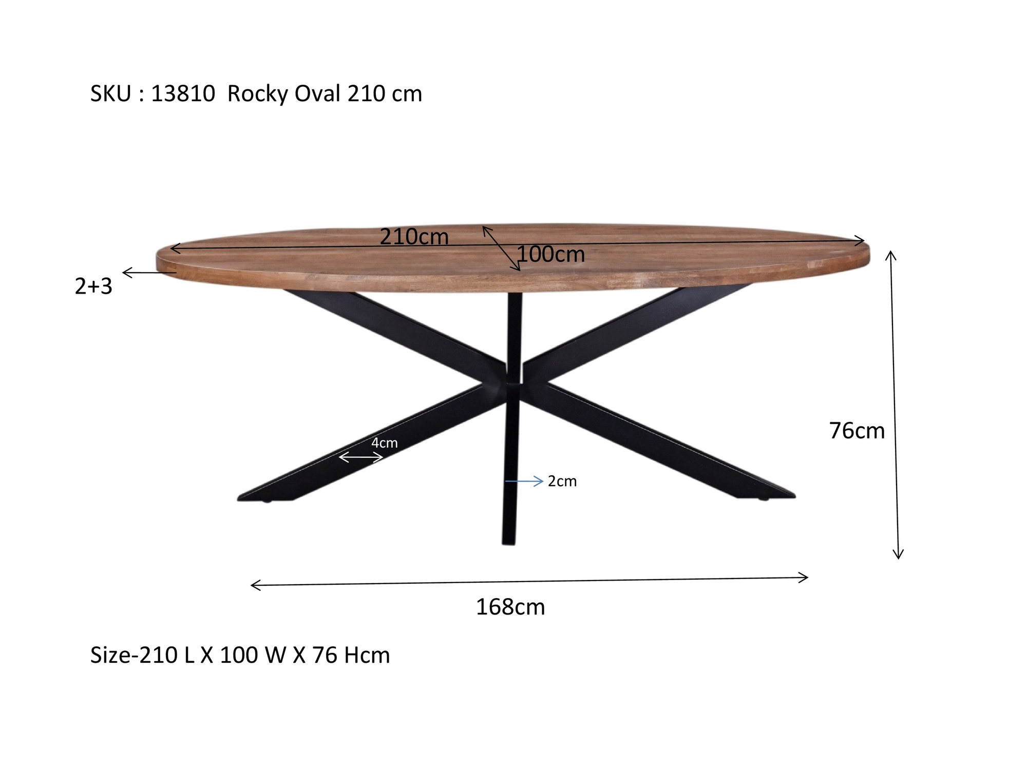 Eetkamertafel Rocky ovaal 210 cm - Afbeelding 8