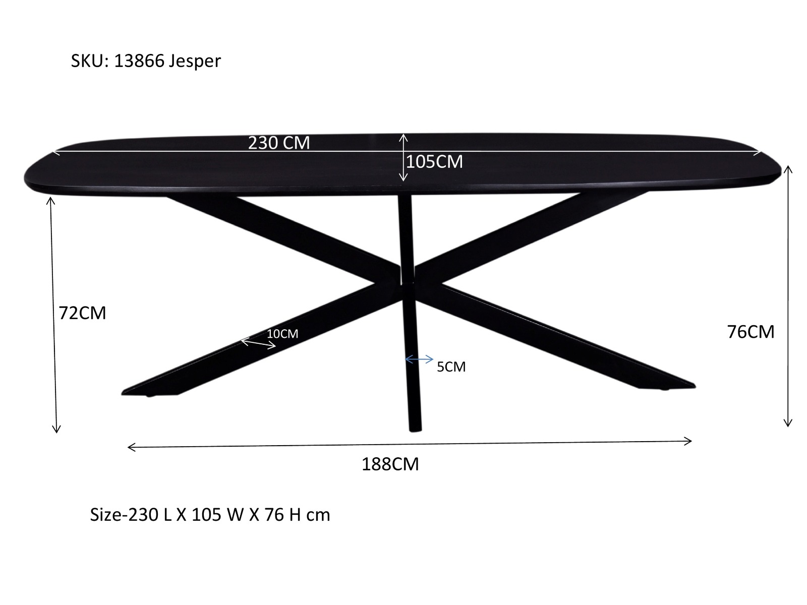 Eetkamertafel Jesper Danish ovaal zwart 230 cm - Afbeelding 8