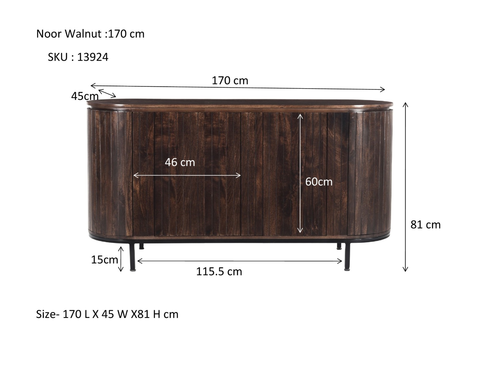 Dressoir Noor Walnut 170 cm - Afbeelding 4