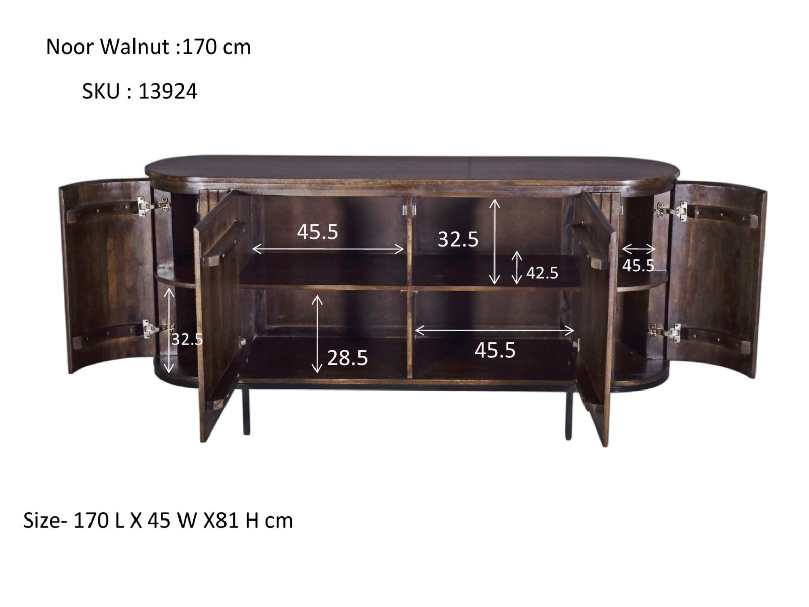 Dressoir Noor Walnut 170 cm - Afbeelding 5