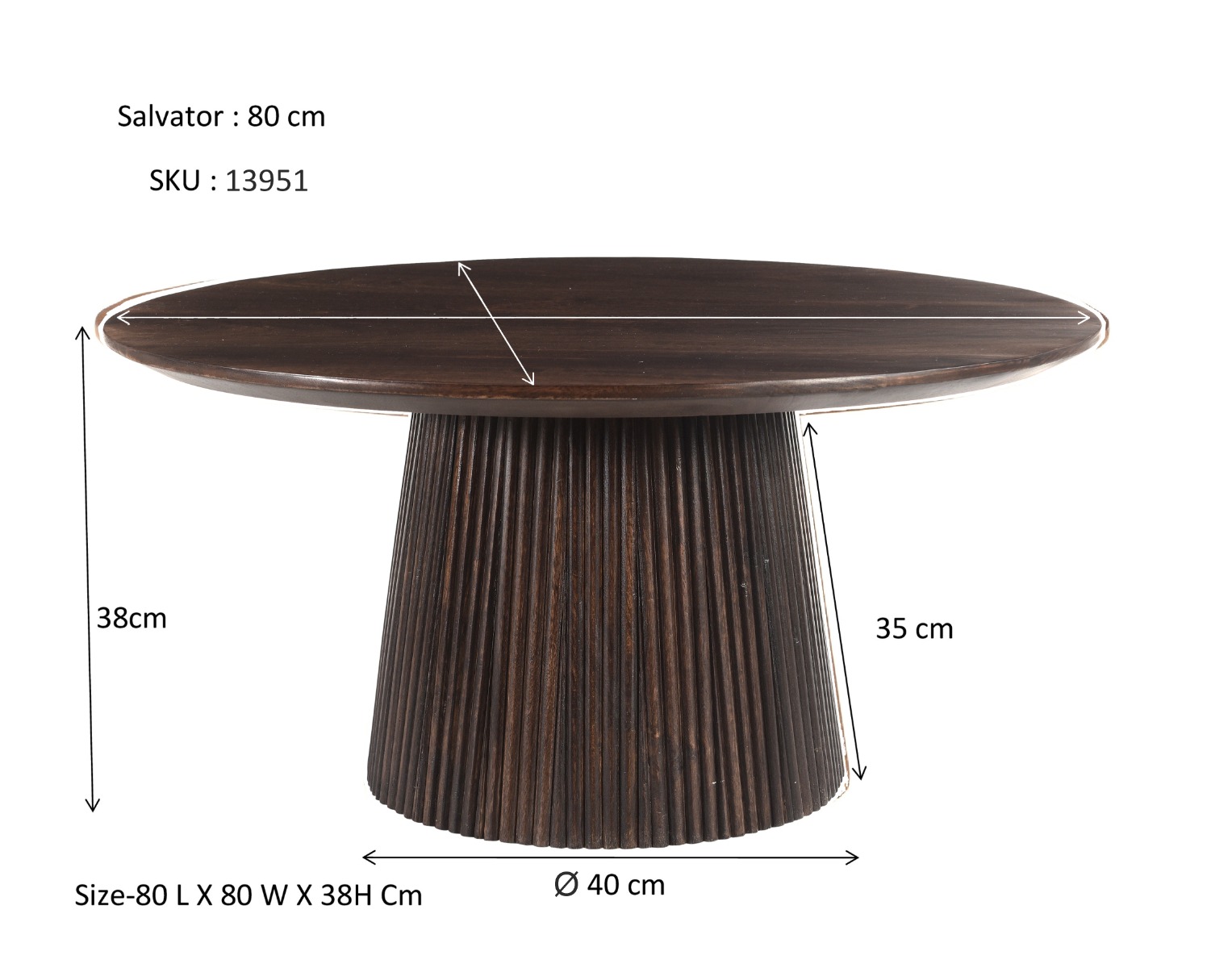 Salontafel Salvator Walnut 80 cm - Afbeelding 9