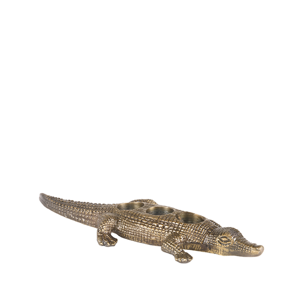 Kaarsenhouder Krokodil antiek goud metaal - Afbeelding 2