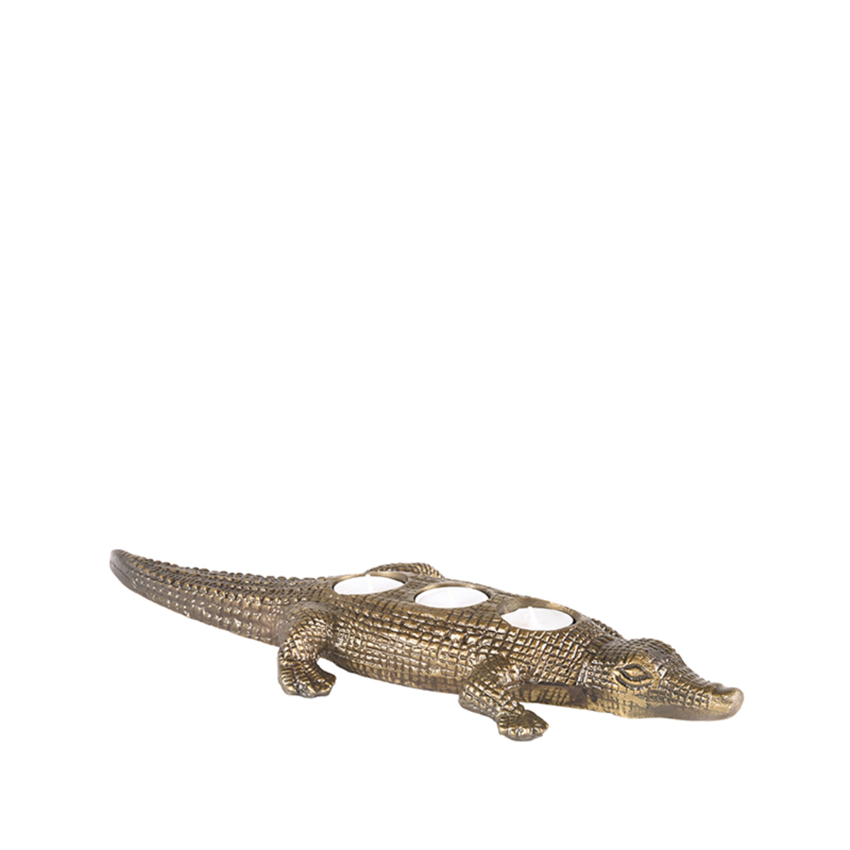 Kaarsenhouder Krokodil antiek goud metaal - Afbeelding 3