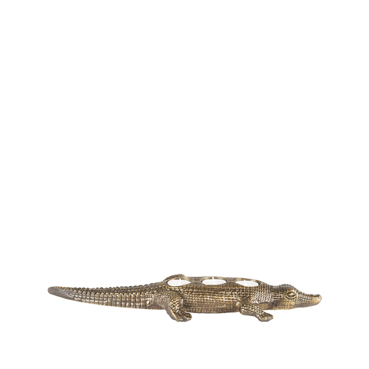 Kaarsenhouder Krokodil antiek goud metaal - Afbeelding 5