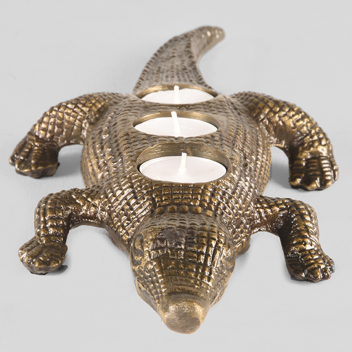 Kaarsenhouder Krokodil antiek goud metaal - Afbeelding 6
