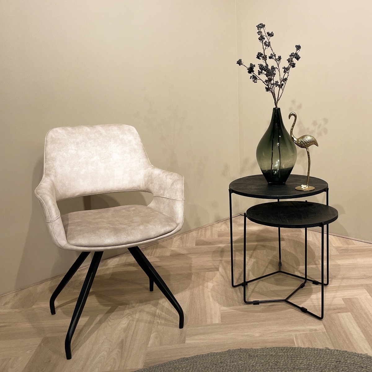 Eetkamerstoel Capp beige velours set van 2 - Afbeelding 5