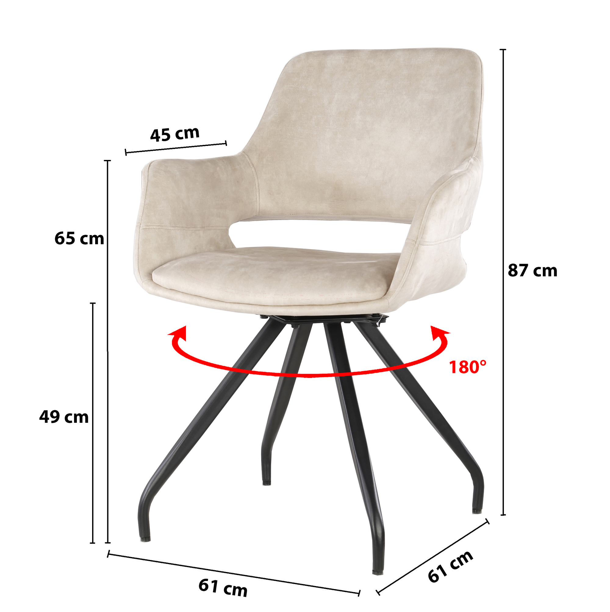 Eetkamerstoel Capp beige velours set van 2 - Afbeelding 6