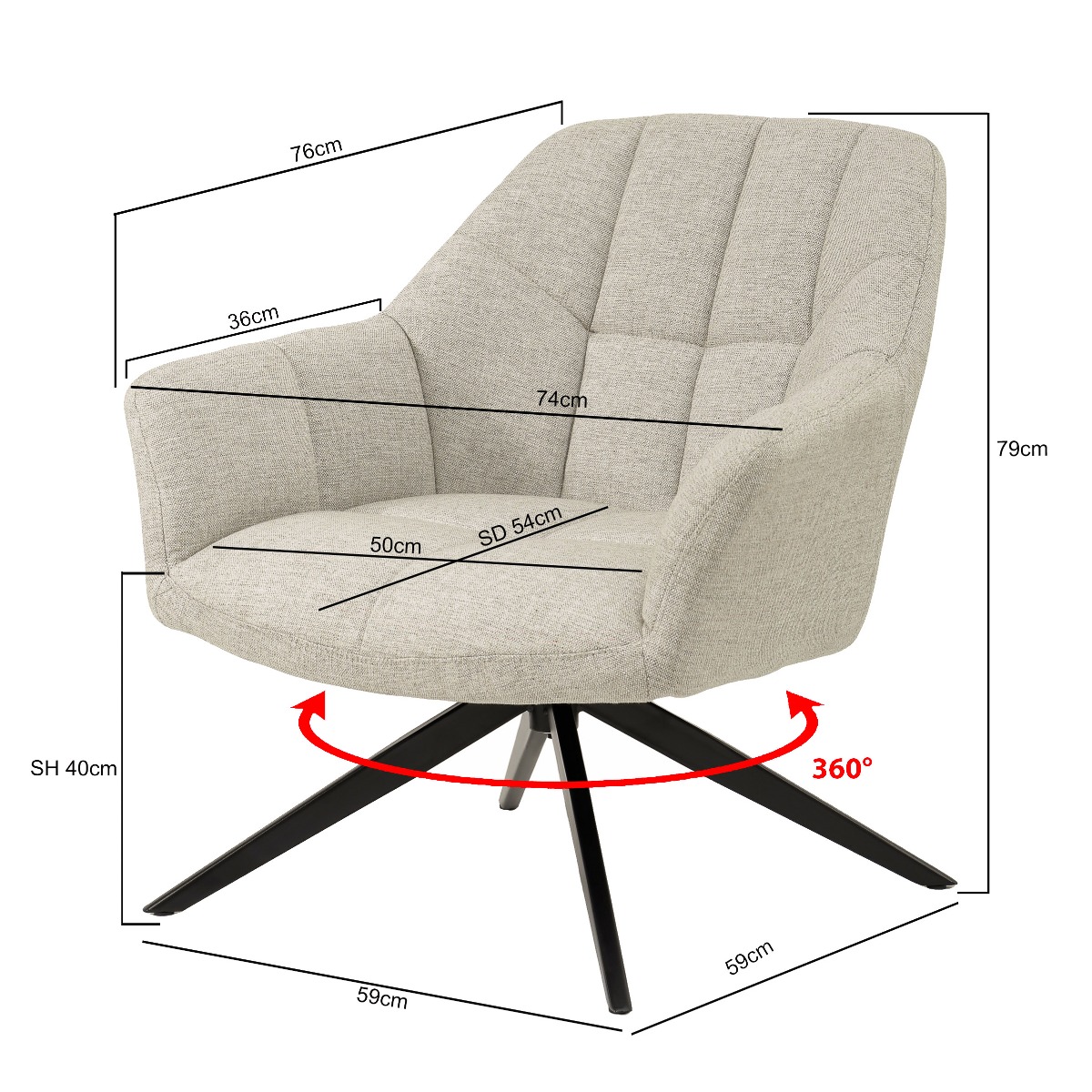 Draaifauteuil Tom zand - Afbeelding 6
