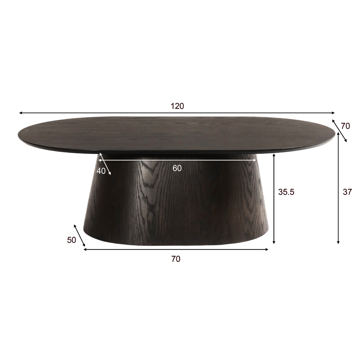 Salontafel Novero Espresso ovaal 120 cm - Afbeelding 7