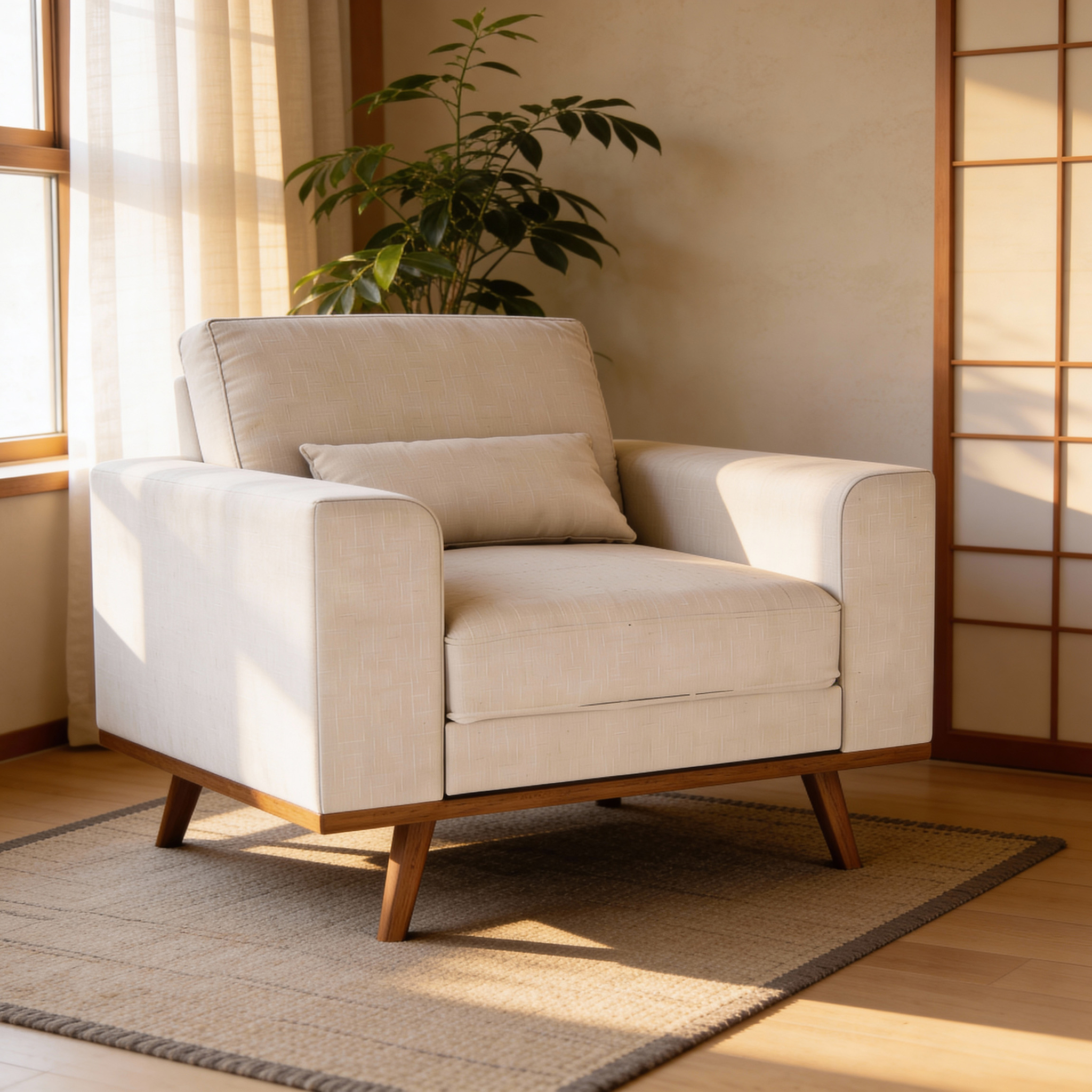 Fauteuil Japandi 1-zits beige - Afbeelding 2