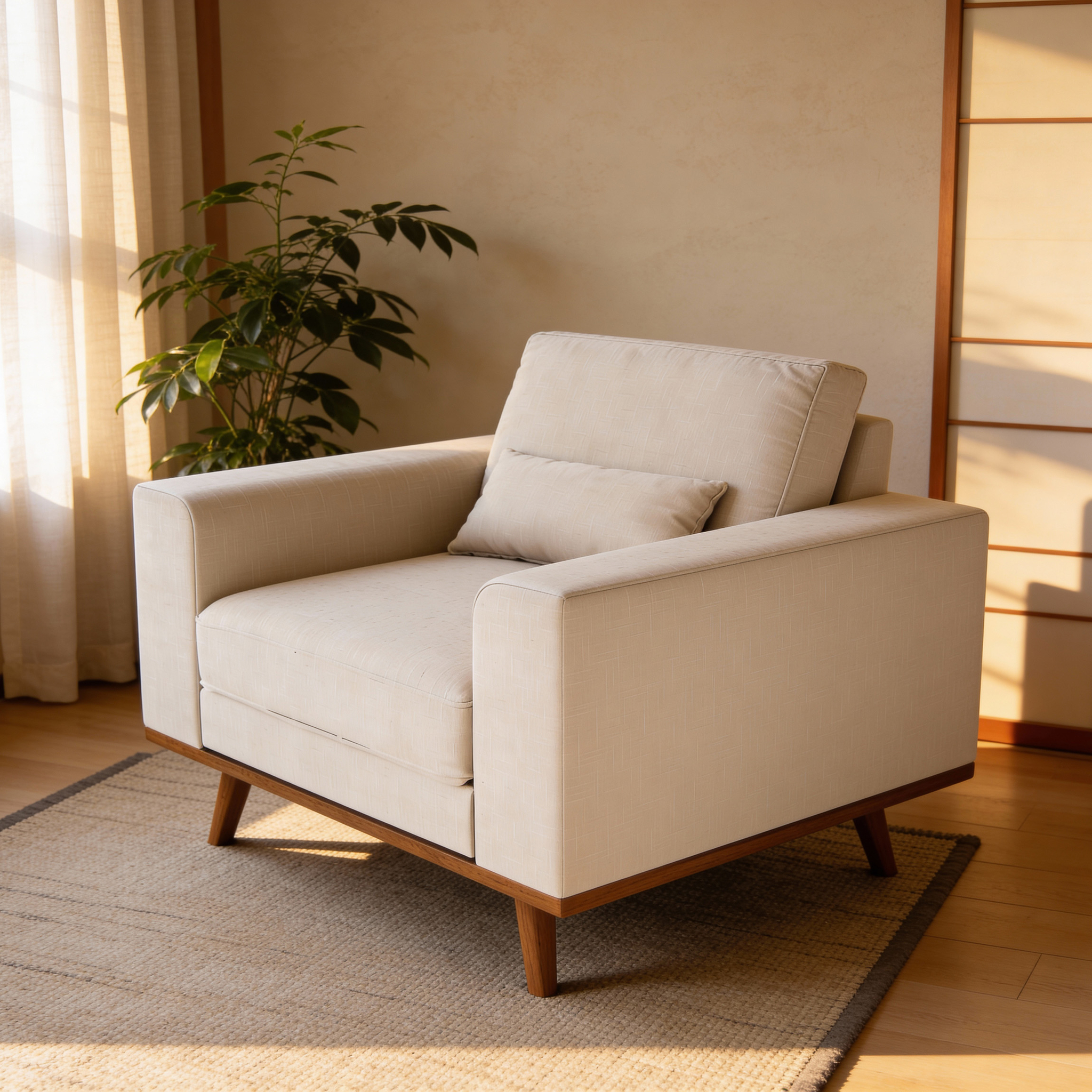 Fauteuil Japandi 1-zits beige - Afbeelding 3