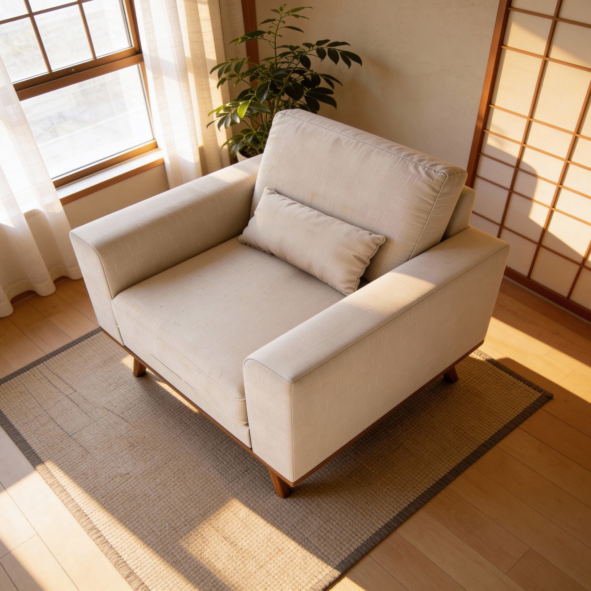 Fauteuil Japandi 1-zits beige - Afbeelding 4