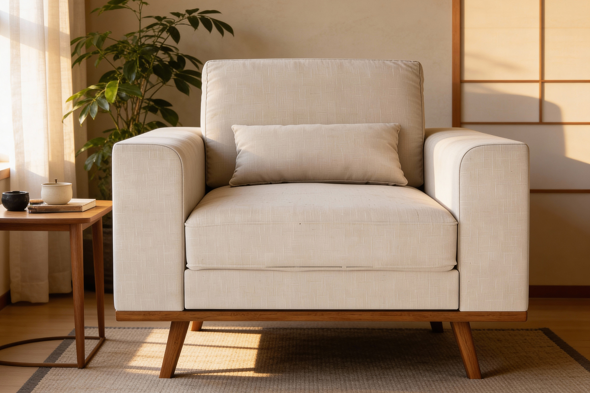 Fauteuil Japandi 1-zits beige - Afbeelding 10