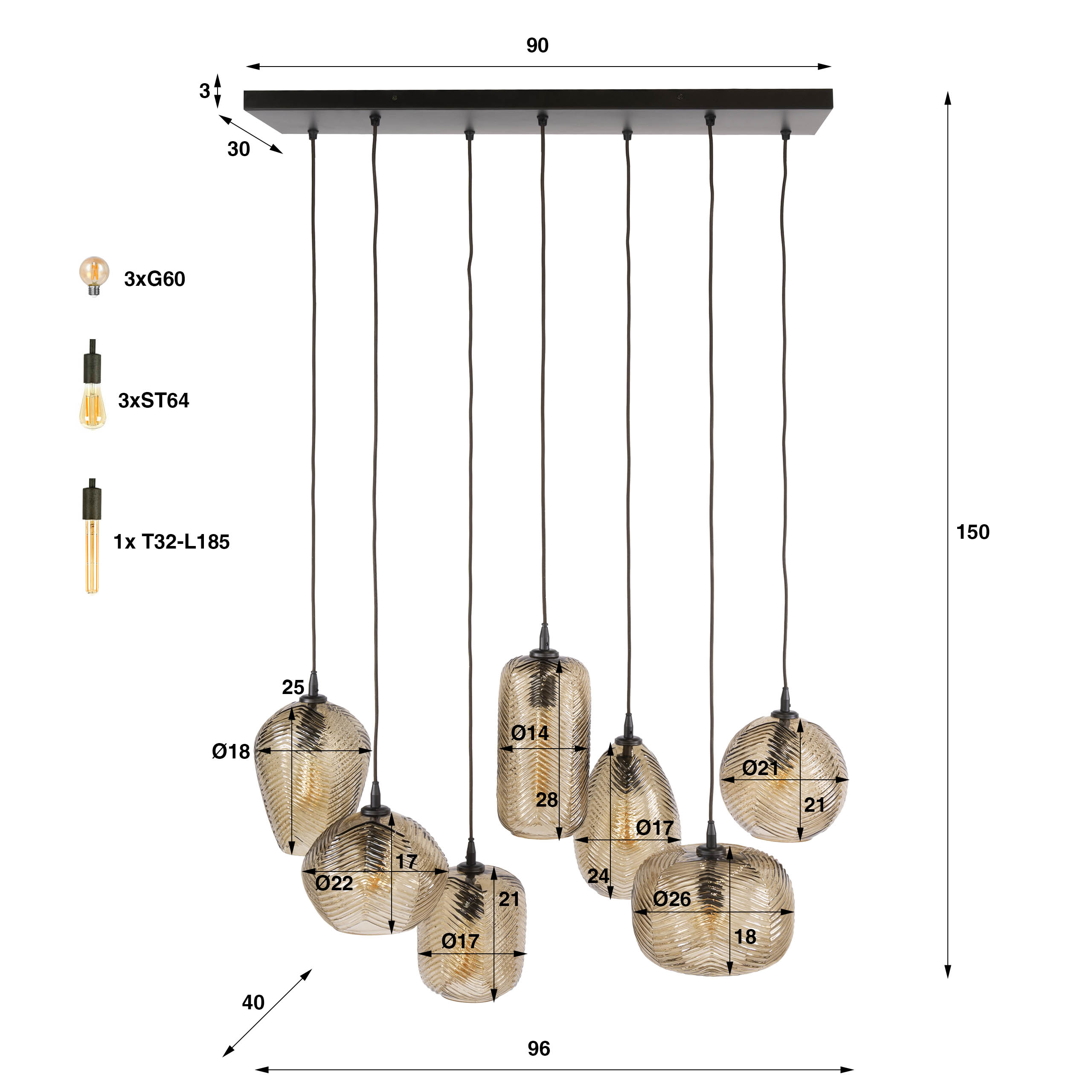 Hanglamp Chevron 4+3L - Afbeelding 6