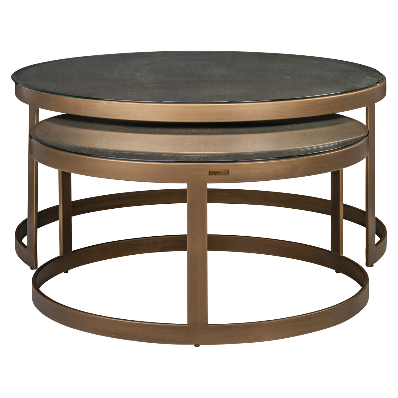 Salontafel Bloomville shagreen incl. tops messing glas set van 2 - Afbeelding 3