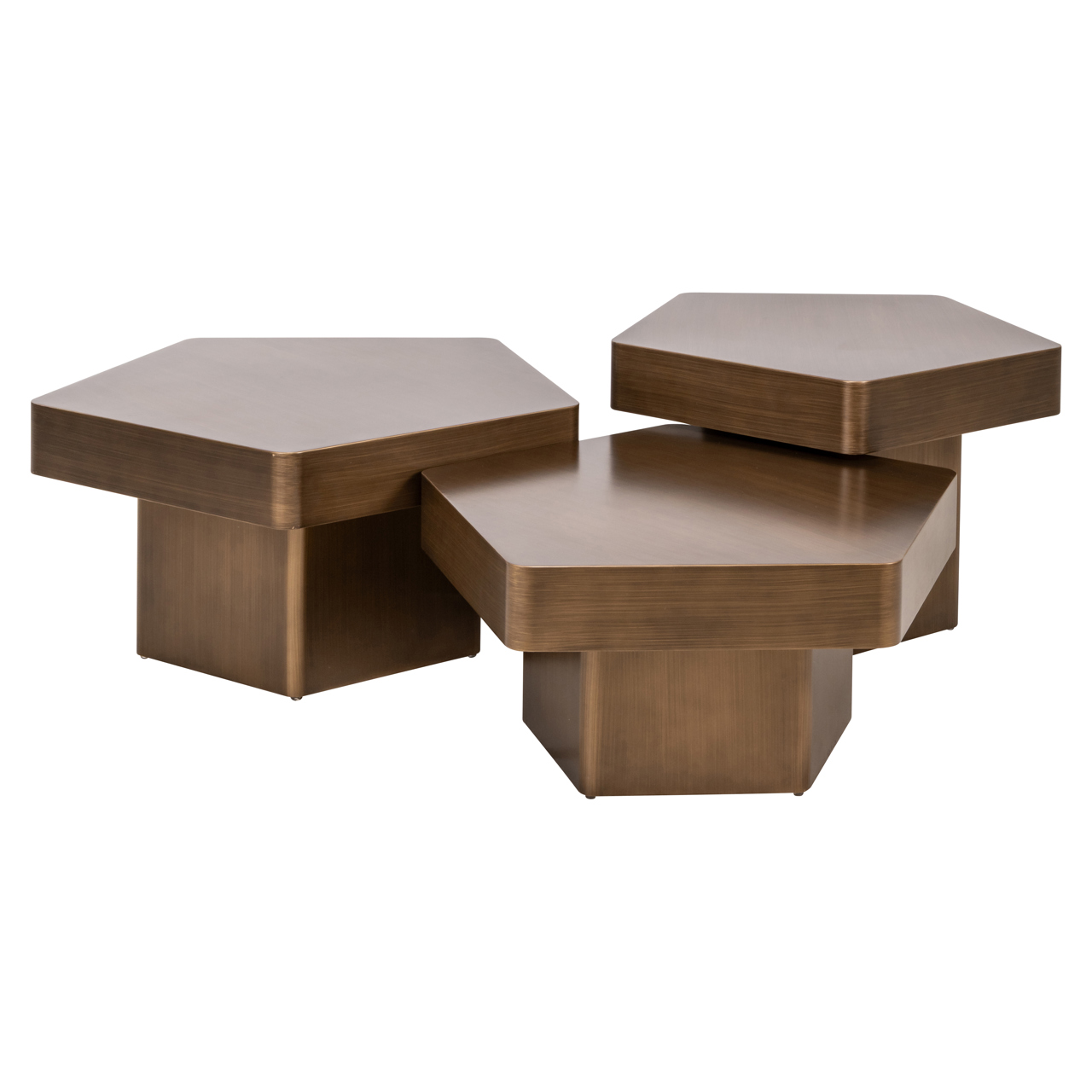 Salontafel Hexa geborsteld goud set van 3