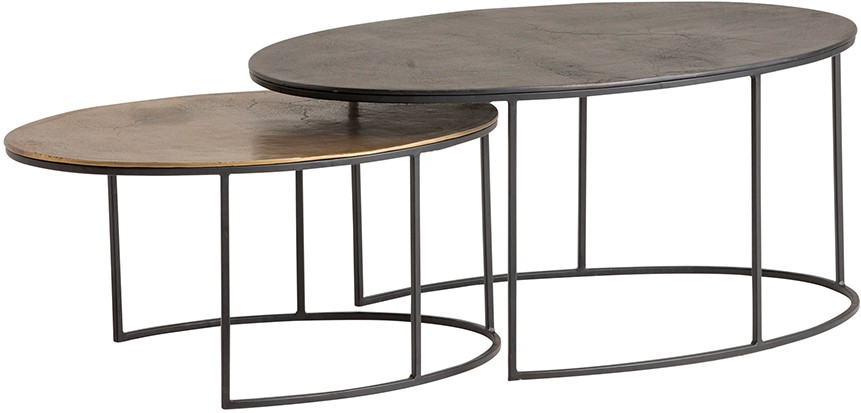 Salontafel Monza Blackish and antiek brons messing set van 2