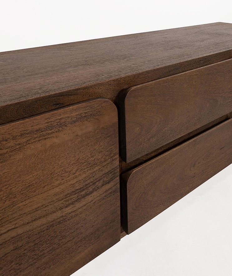 Dressoir TV met 2 deuren en 2 lades Dark Malt mangohout 150 cm - Afbeelding 4