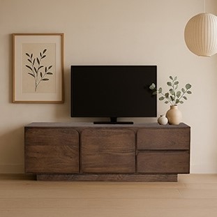 Dressoir TV met 2 deuren en 2 lades Dark Malt mangohout 150 cm - Afbeelding 5