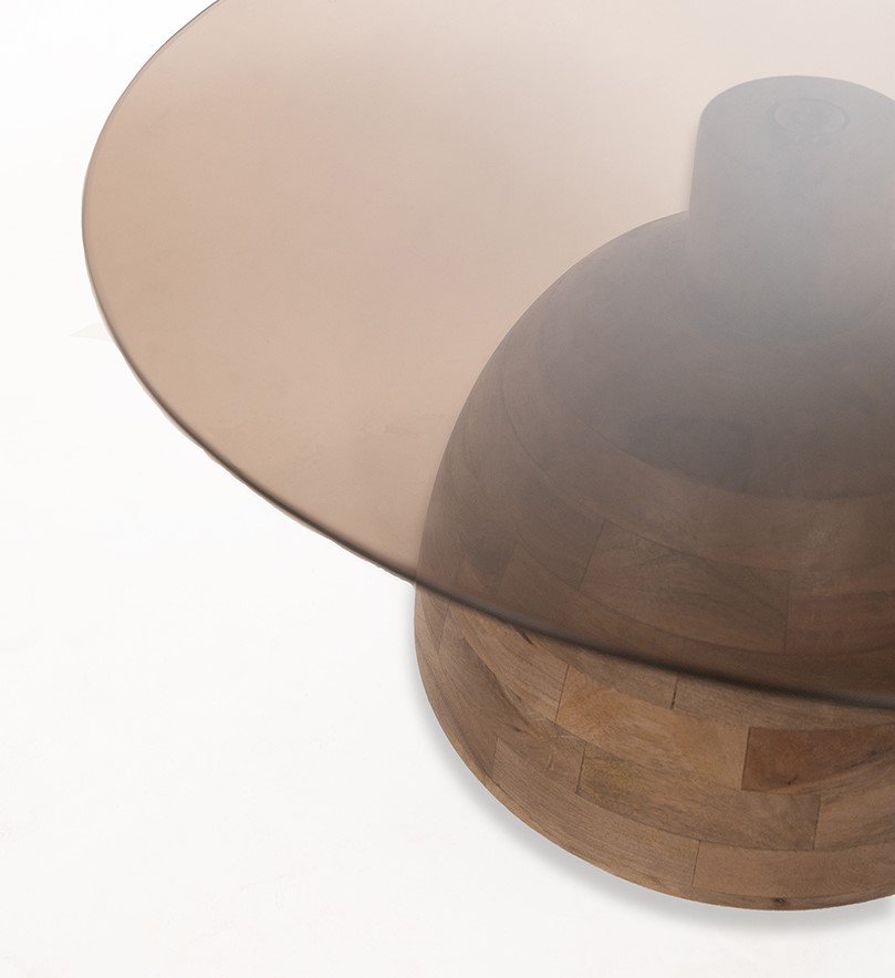 Salontafel Christian Matt Walnut Smoke mangohout glas Ø78 cm - Afbeelding 2