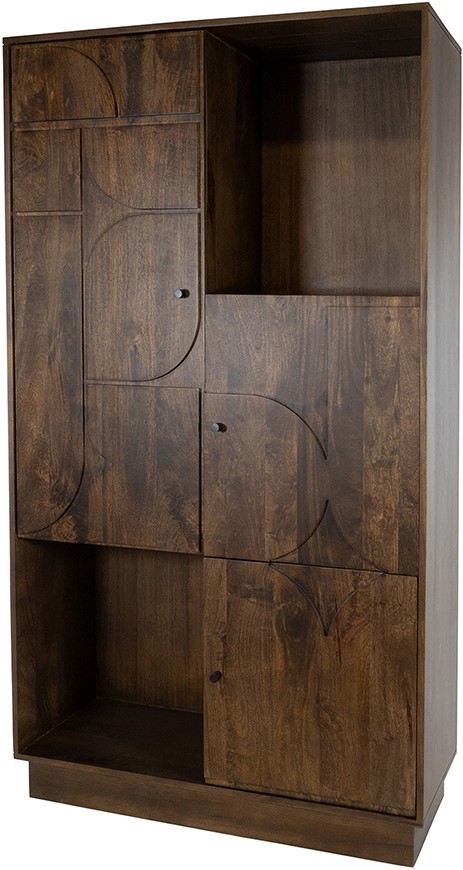 Wandkast met 3 deuren en 2 open vakken Walnut bruin mangohout 180 cm