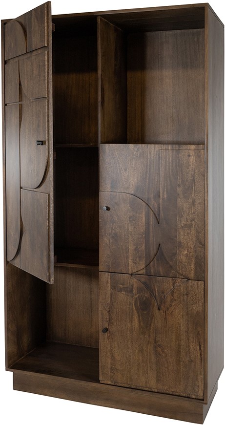 Wandkast met 3 deuren en 2 open vakken Walnut bruin mangohout 180 cm - Afbeelding 2
