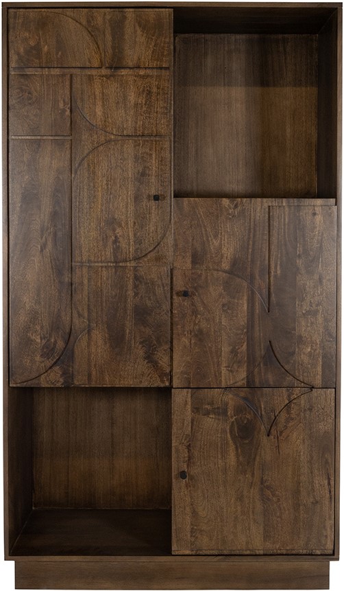 Wandkast met 3 deuren en 2 open vakken Walnut bruin mangohout 180 cm - Afbeelding 3