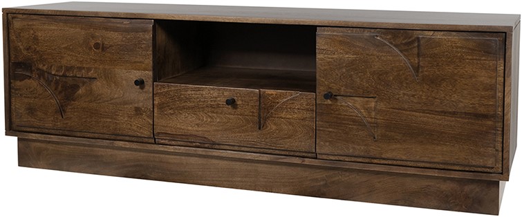 Dressoir TV met 2 deuren 1 lade en 1 open vak Walnut bruin mangohout 150 cm