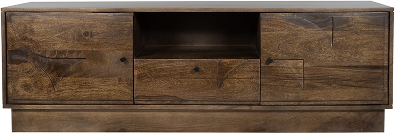 Dressoir TV met 2 deuren 1 lade en 1 open vak Walnut bruin mangohout 150 cm - Afbeelding 2