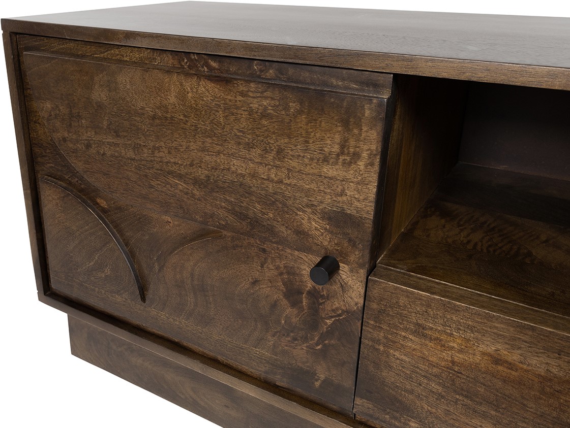 Dressoir TV met 2 deuren 1 lade en 1 open vak Walnut bruin mangohout 150 cm - Afbeelding 3