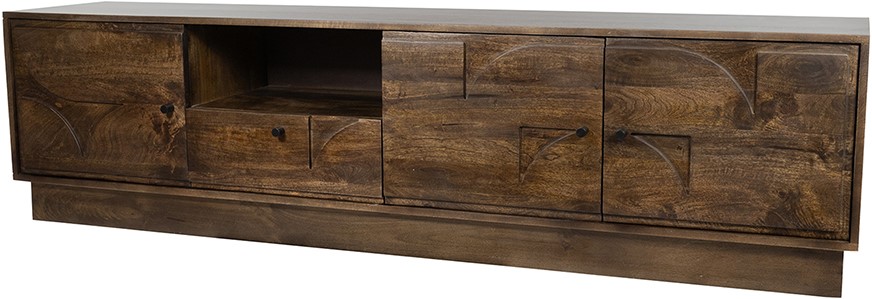 Dressoir TV met 3 deuren 1 lade en 1 open vak Walnut bruin mangohout 190 cm