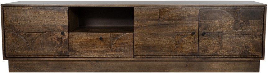 Dressoir TV met 3 deuren 1 lade en 1 open vak Walnut bruin mangohout 190 cm - Afbeelding 2