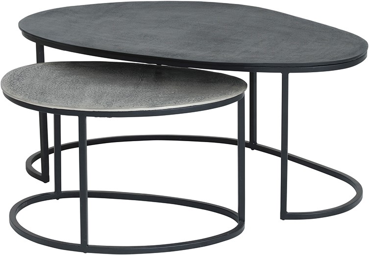 Salontafel Napa antiek zwart zilver set van 2