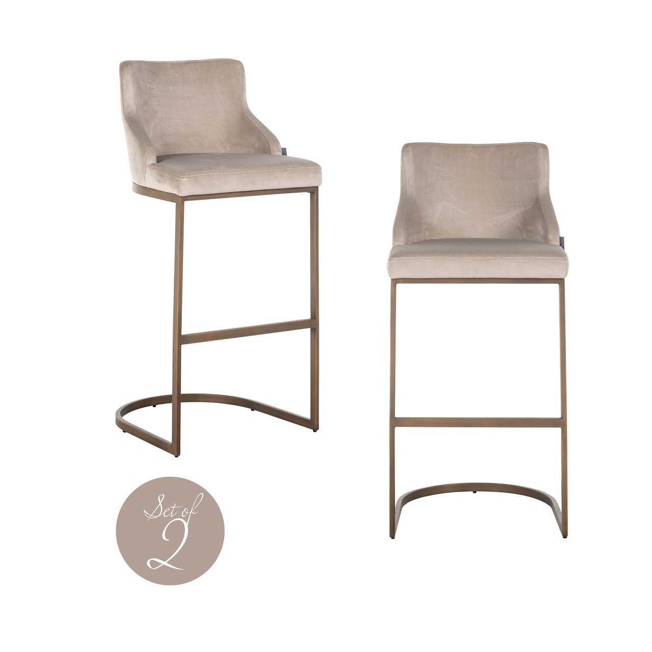 Barstoel Bolton geborsteld brandvertragend khaki goud velours set van 2