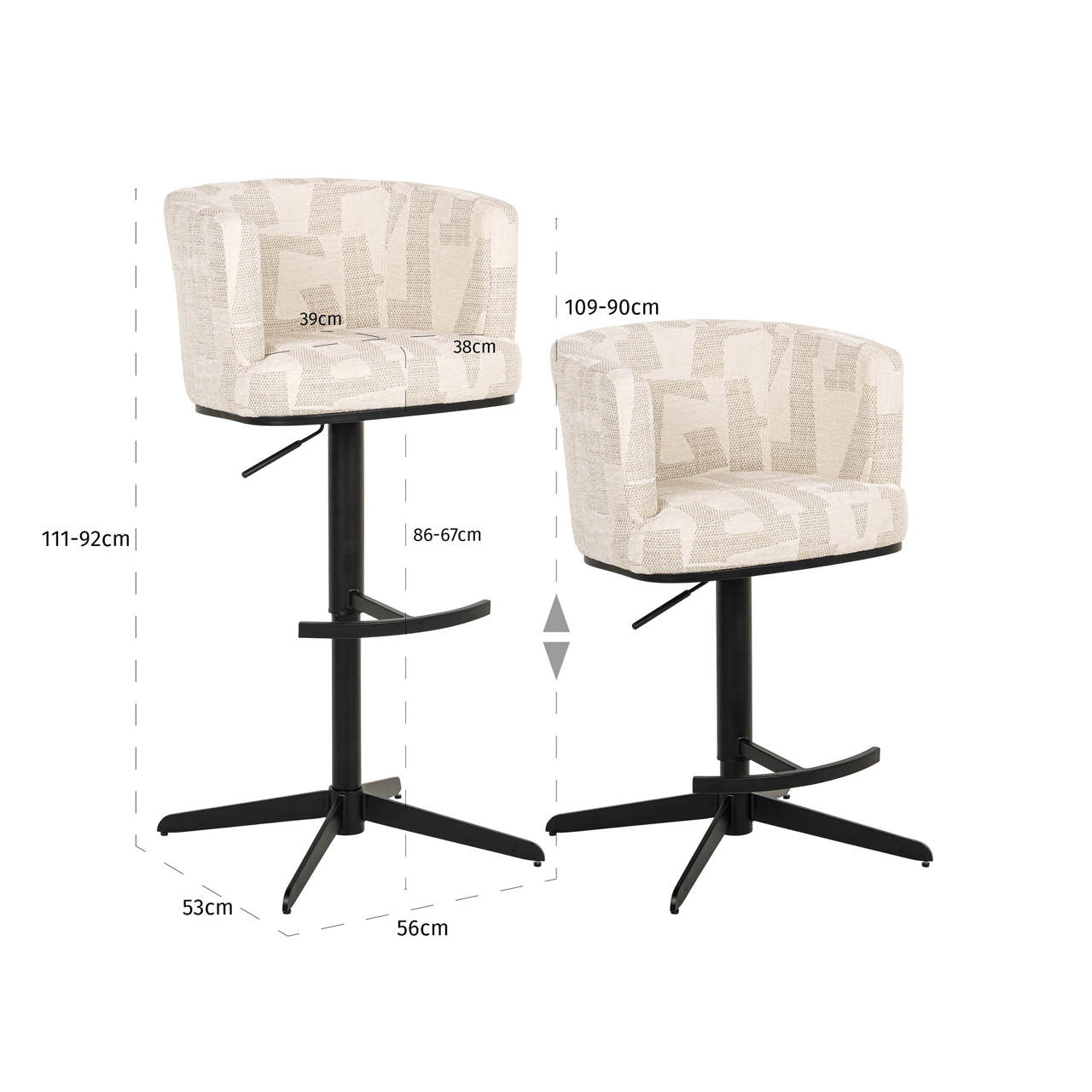 Barstoel Cheyenne graffic draaibaar beige - Afbeelding 16