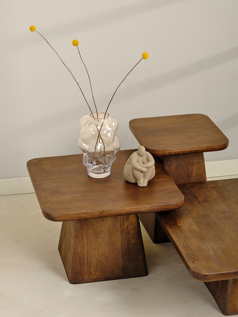 Bijzettafel Walnut bruin mangohout 40 cm - Afbeelding 5