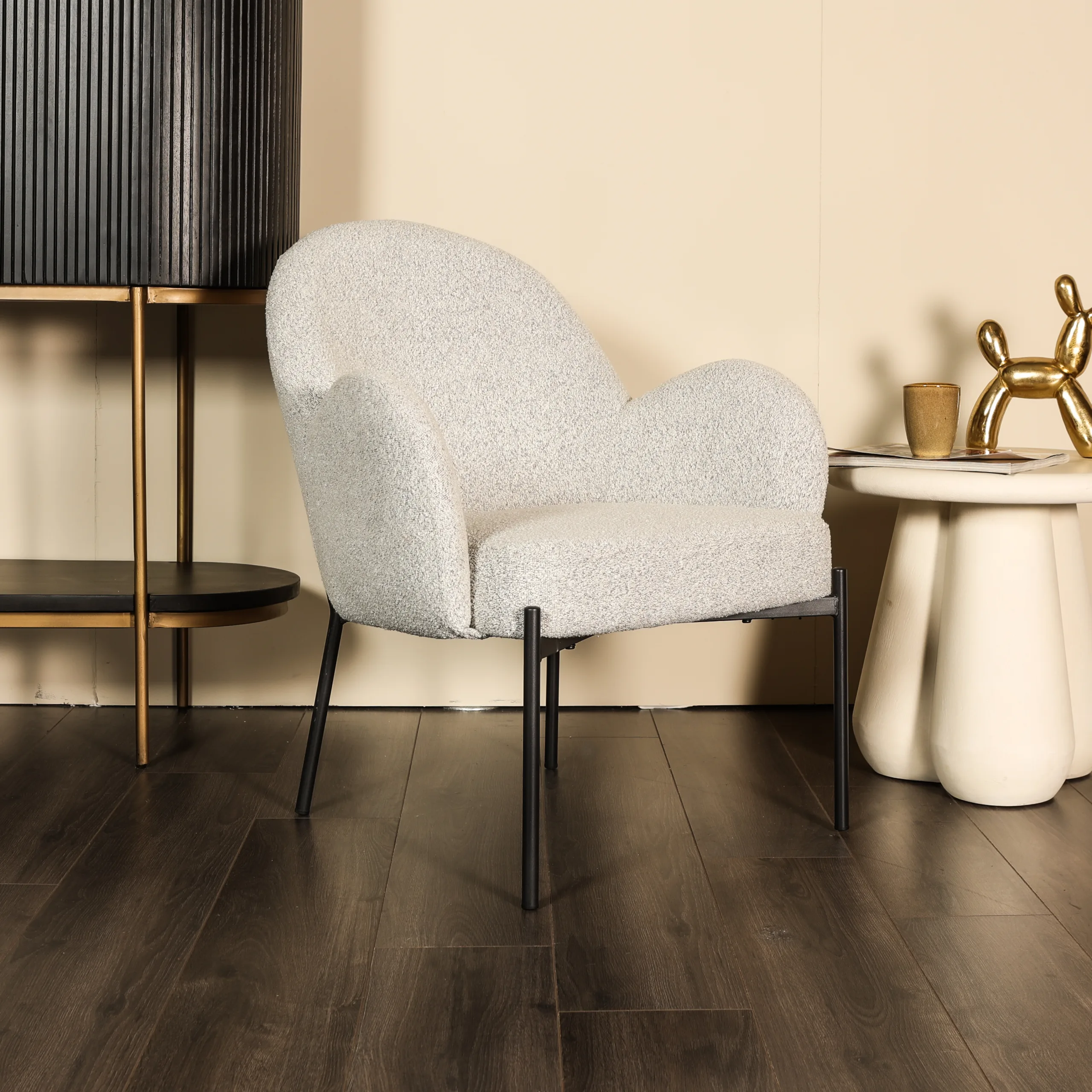 Fauteuil Tess - Lichtgrijs/Creme - Boucle