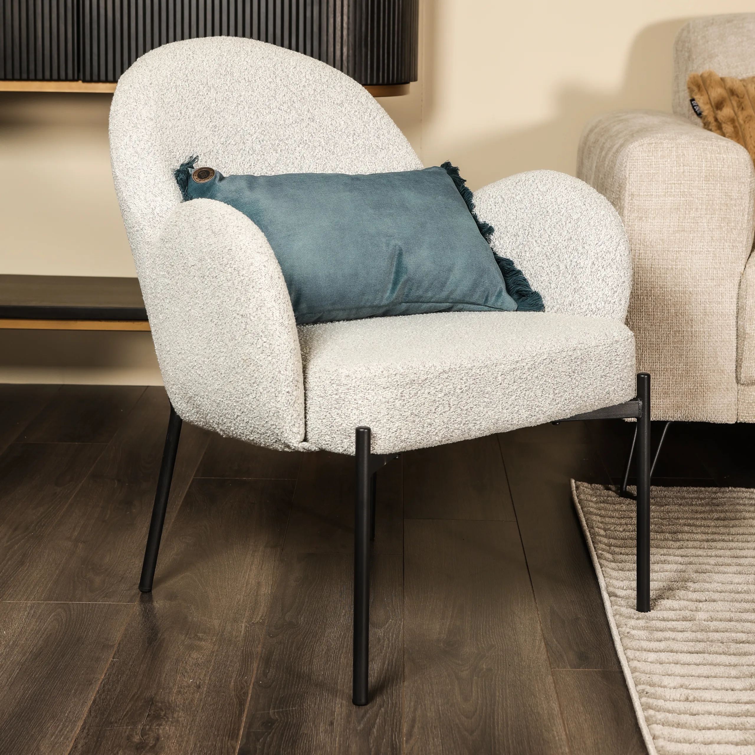 Fauteuil Tess - Lichtgrijs/Creme - Boucle - Afbeelding 3