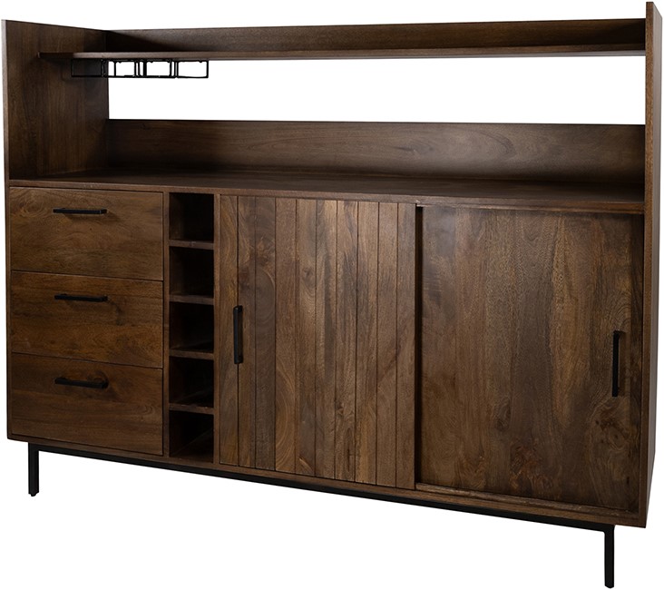 Barkast 160 met 2 schuifdeuren en 3 lades Walnut bruin mangohout