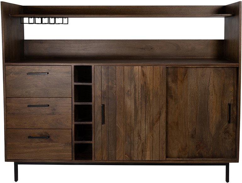 Barkast 160 met 2 schuifdeuren en 3 lades Walnut bruin mangohout - Afbeelding 4