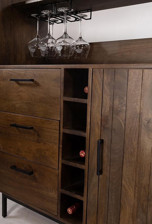 Barkast 160 met 2 schuifdeuren en 3 lades Walnut bruin mangohout - Afbeelding 6