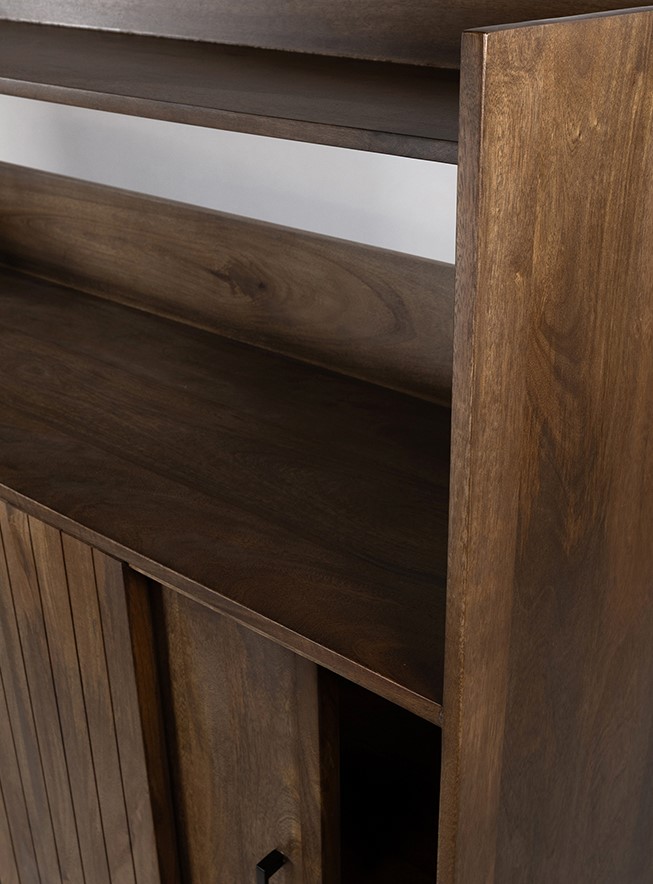 Barkast 160 met 2 schuifdeuren en 3 lades Walnut bruin mangohout - Afbeelding 7