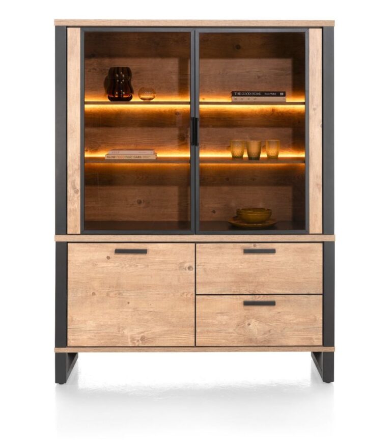 image-615 Perth, buffet 150 cm - 2-glasdeuren + 1-deur + 2-laden (+ LED)