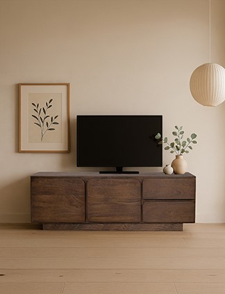 TV dressoir 190 met 3 deuren en 2 lades, Mango Dark Malt - Afbeelding 5